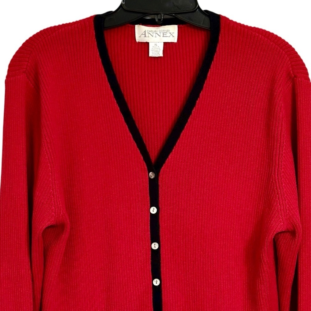Casual Corner Annex Ribbed V Neck Red Cardigan XL - Picture 3 of 9